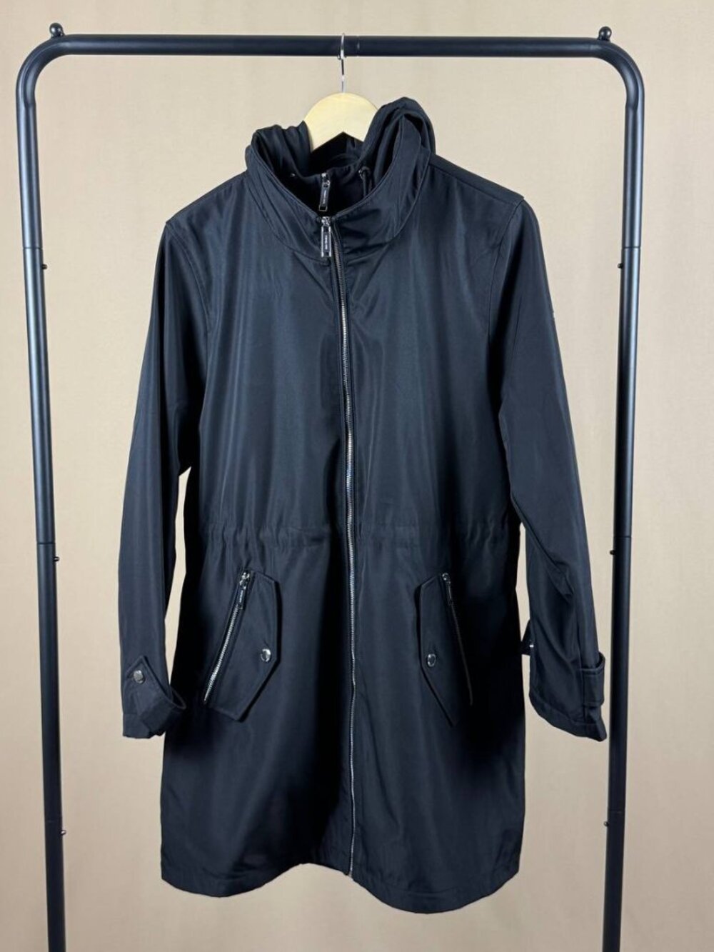 Michael Kors Women’s Black Hooded Layered Utility Coat Size L